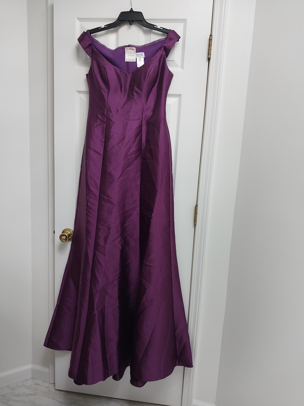 Purple/ Wine Off-Shoulder Satin Like Gown